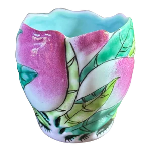 Vintage Mid-Century Chinese Famille Rose Longevity Peach Porcelain Cup or Brush Pot