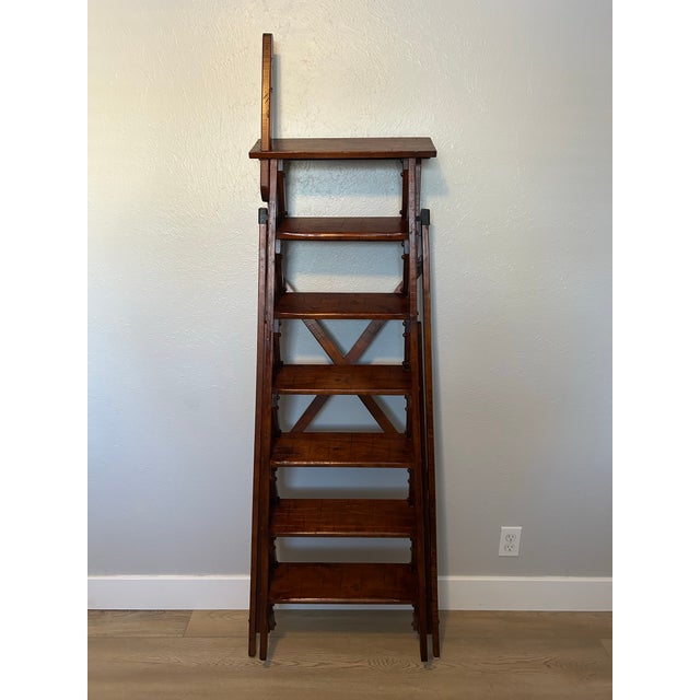 Wood Restoration Hardware Folding Step Ladder Tiered Display Shelf For Sale - Image 7 of 11
