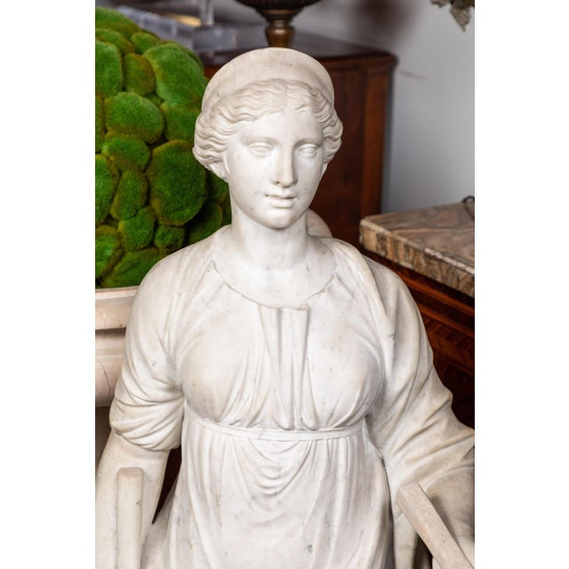 Stunningly hand carved, large, circa 1825, solid Carrara marble statue of the crowned, Roman goddess, Juno- known in...