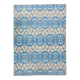 2020s Modern Ikat Gray Wool & Silk Rug With Allover Pattern For Sale