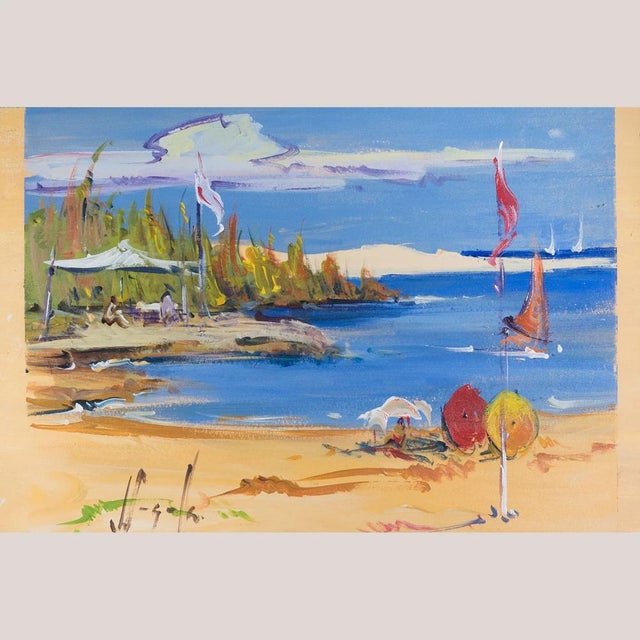 Joan Sarquella Oliveras, Costa Brava Beach Scenes, 1970s, Oil on Board Paintings, Set of 2 For Sale - Image 3 of 14