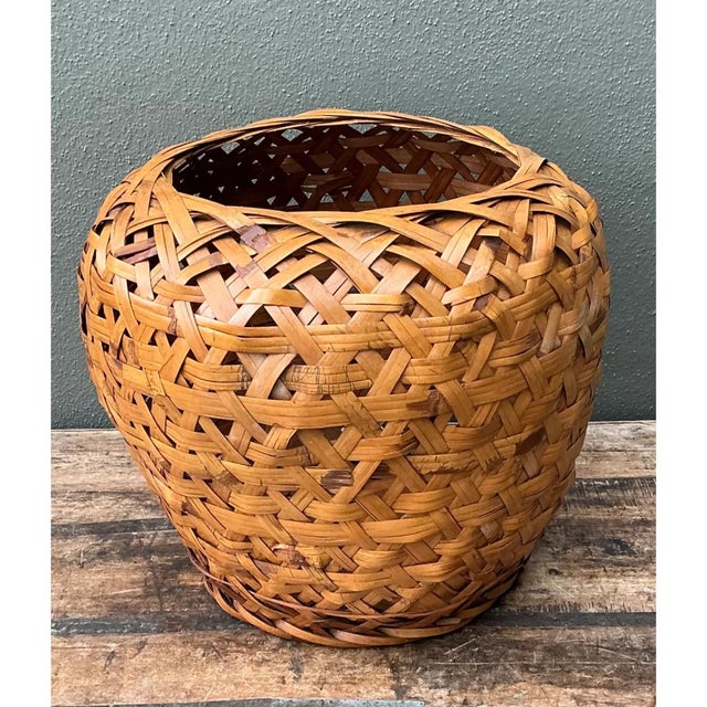 Late 20th Century Vintage Woven Rattan Floor Basket For Sale - Image 5 of 12