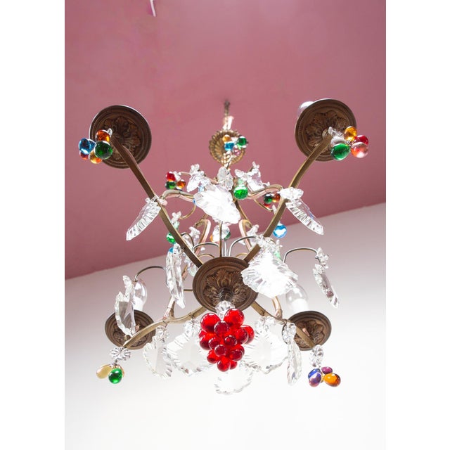 French Bronze Chandelier with Colored Crystals, 1950s For Sale - Image 6 of 12
