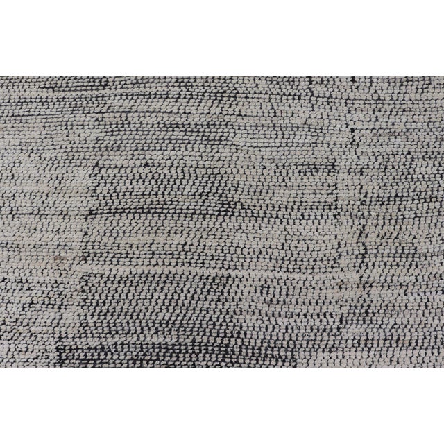 Oversized Afghan Minimalist Modern Casual With Black Background and Ivory Pile 14'1 X 17'2 For Sale - Image 9 of 12