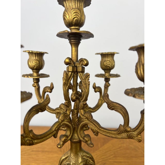Metal Vintage French Brass Ornate Candleholders, Set of 2 For Sale - Image 7 of 12