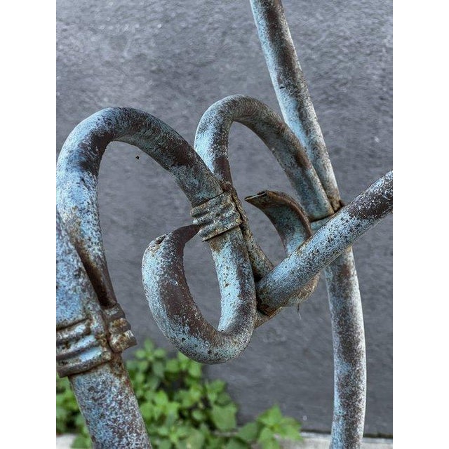 Sky Blue Vintage 1990s Arras Style Tall Weathered Metal Plant Stand For Sale - Image 8 of 11