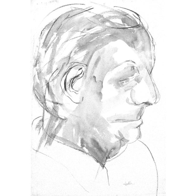 Shabby Chic Thoughtful Man, Ink Drawing by Martha Holden For Sale - Image 3 of 3