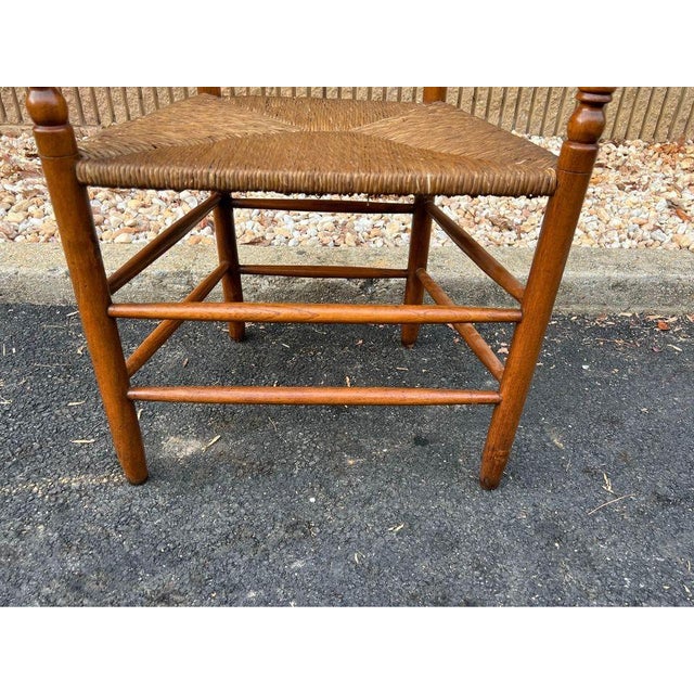 Early 20th Century Antique American Shaker Style High Ladder Back Rush Seat Armchair For Sale - Image 12 of 12