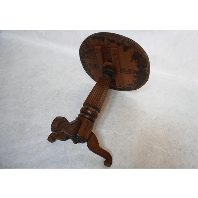 Wood Antique Round Carved Wood Pedestal Side Table For Sale - Image 7 of 15