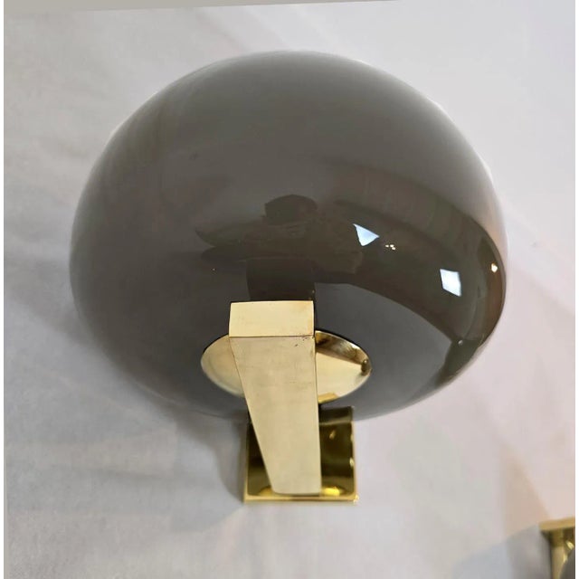 1980s Pair of Brown Glass and Brass Sconces, Mid Century Modern For Sale - Image 11 of 12