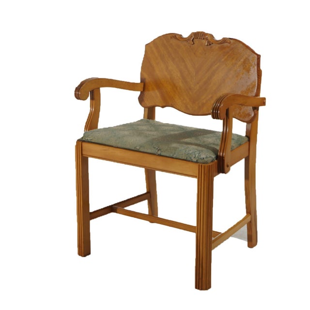 Vintage Waterfall Carved Satinwood Dressing Table with Bakelite Handles c1940 For Sale - Image 12 of 12