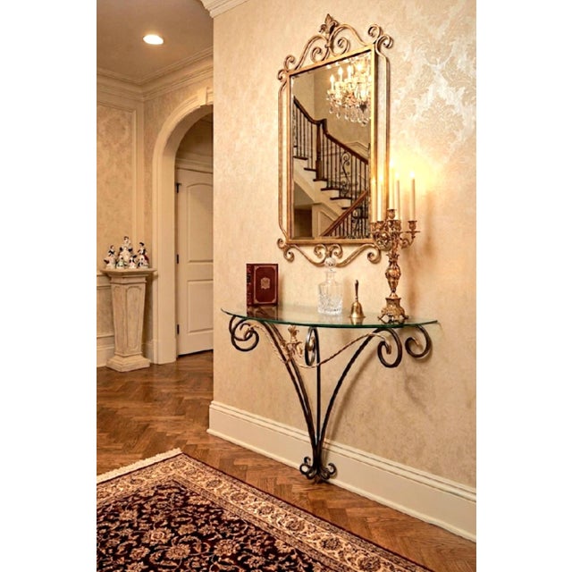 Vintage Hollywood Regency Demilune Black Gold Gilt Twisted Rope Iron Half Moon Wall Console Table For Sale - Image 10 of 11
