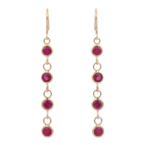 Round Ruby Dangle Earrings in 18k Yellow Gold - 2 Pieces