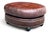 Vintage Oval Brown Leather Ottoman With Brass Nailhead Trim and Rounded Feet For Sale - Image 4 of 10
