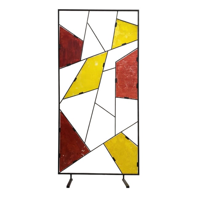 Mid-Century Modern Geometric Room Divider with Textured Colored Glass, 1970s For Sale