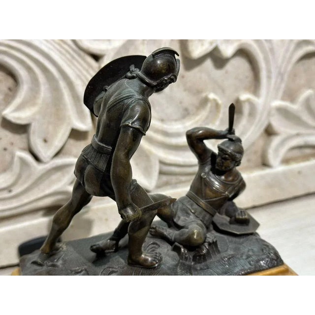 19th Century Italian Bronze Sculpture of Gladiators with Marble Base For Sale - Image 5 of 9