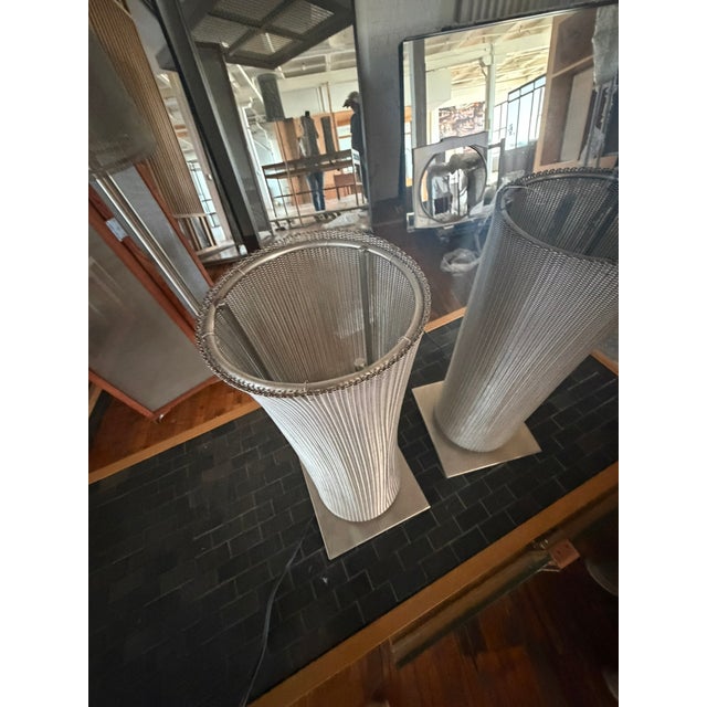 2010s Custom Steel Mesh Table Lamps – Modern Industrial Sculptural Lighting, Pair For Sale - Image 5 of 15