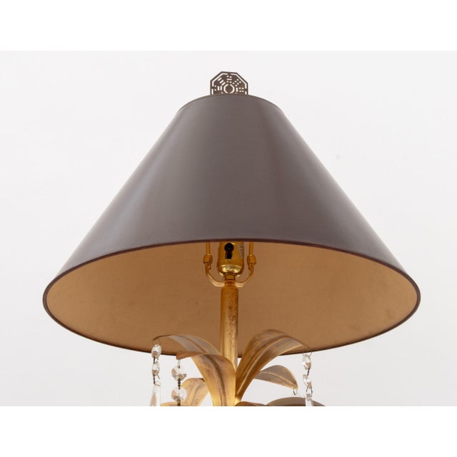 Brown Neoclassical Style Gilt Metal Palm Tree Table Lamp For Sale - Image 8 of 11