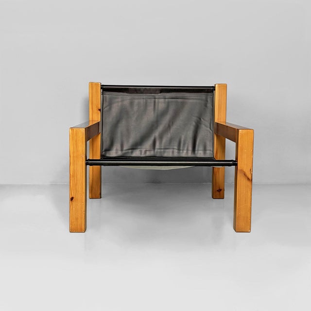Wood Italian Modern Leather and Wooden Lounge Chairs by Silvano Passi, 1970s, Set of 2 For Sale - Image 7 of 18