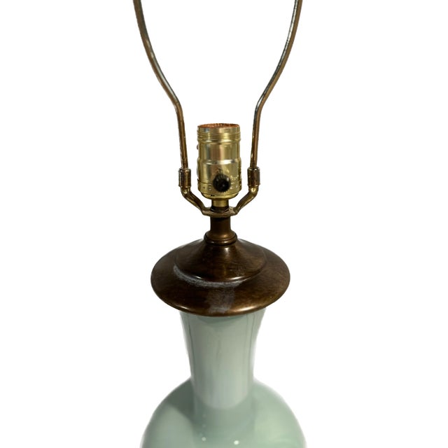 Mid-Century Robin Egg Blue Glass Table Lamp Asian Midern For Sale - Image 4 of 4