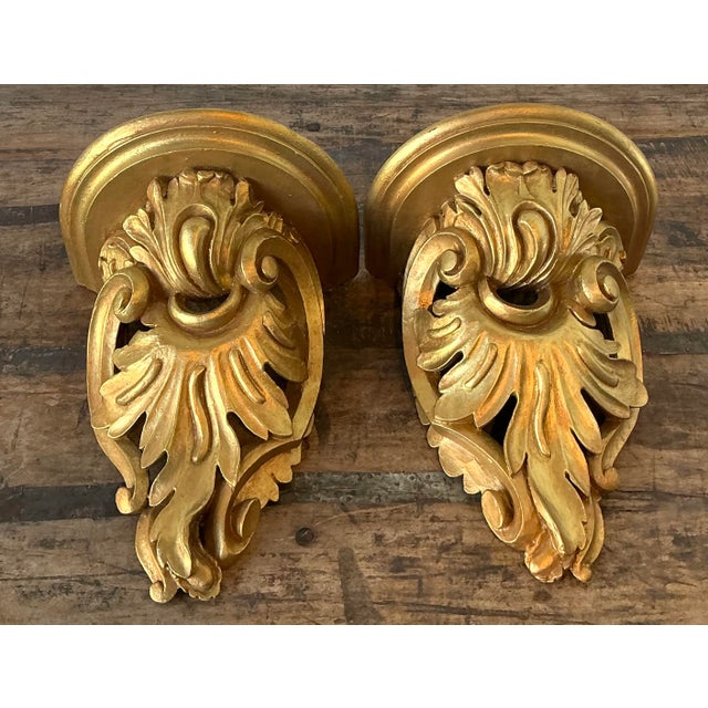 Vintage Rococo Gilt Tipped Brackets - A Pair For Sale In West Palm - Image 6 of 12