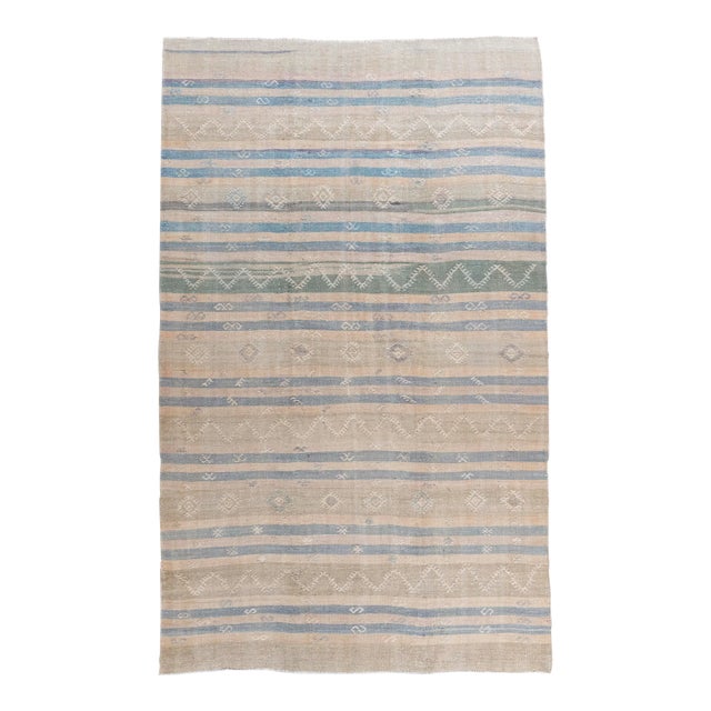 Vintage Circa 1940 Tan Turkish Kilim Flatweave Rug 6'6 X 10'11 For Sale