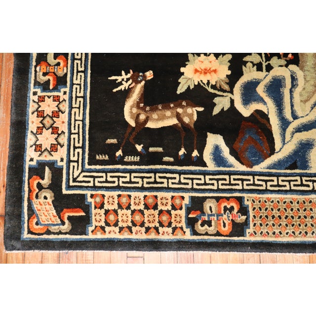 Black Early 20th Century Zabihi Collection Chinese Batou Pictorial Rug - 4'4" x 6'9" For Sale - Image 8 of 10