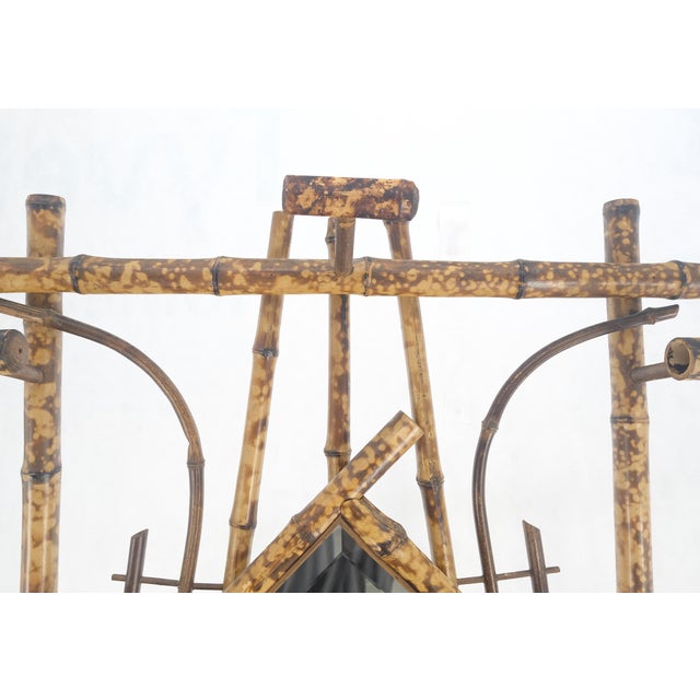 Wood Burnt Bamboo Decorative Wall Coat Rack Mirror Umbrella Stand For Sale - Image 7 of 10