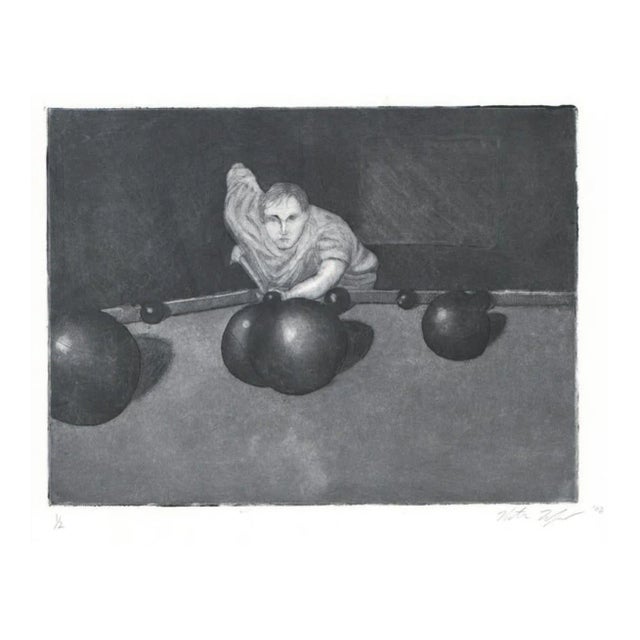 2002 Man Playing Pool Aquatint For Sale