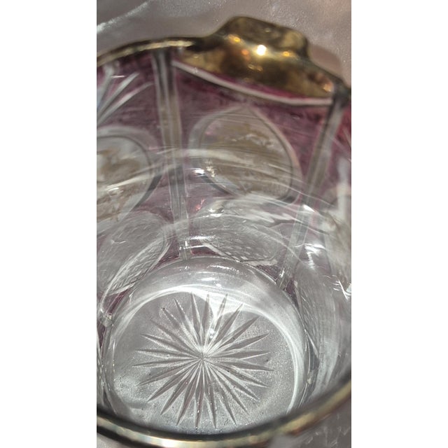 Antique Edwardian Bohemian Cut Crystal Amethyst Overlay, Raised 24k Gold Gilt Pitcher For Sale - Image 10 of 11