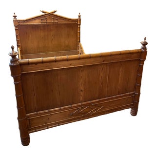 1890s Faux Bamboo Antique French Pine Bed For Sale