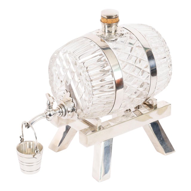 Antique 19th Century Crystal Barrel Decanter on Stand from Mappin & Webb, 1880s For Sale