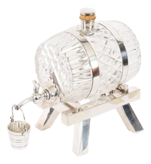 Antique 19th Century Crystal Barrel Decanter on Stand from Mappin & Webb, 1880s