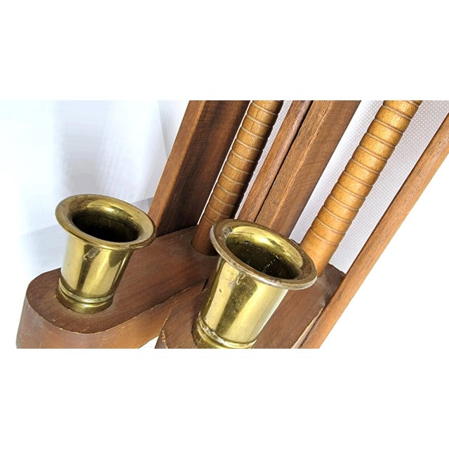 Set of Two Late 20th Century Primitive Wood Weaving Shuttle Candlestick Holder Wall Sconces Rustic Farmhouse For Sale - Image 10 of 13