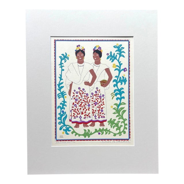 Carlos Mérida Silkscreen Print "Papantla... Veracruz" in 16 x 20 Mat, 1945 For Sale