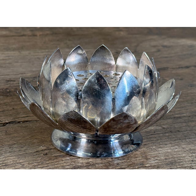Reed & Barton Reed & Barton Silverplate Lotus Flower Bowl With Flower Frog Insert For Sale - Image 4 of 7