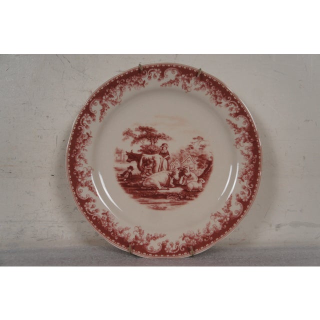 Late 20th Century Riproduzioni Red Porcelain Transferware Plates Platter With Hanging Racks- Set of 7 For Sale - Image 6 of 10