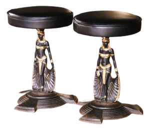 Pair of 19th Century French Egyptian Revival Iron Stools With Leather Seats