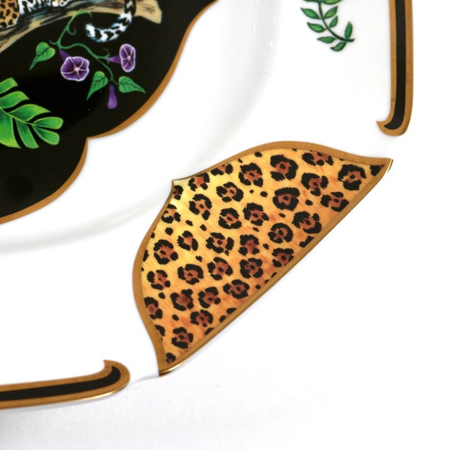 1990s Lynn Chase Porcelain Jaguar Jungle 14" Octagonal Serving Platter With Gold Trim For Sale - Image 10 of 14