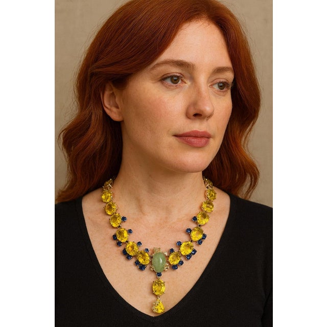 Bochic Capri Vintage 18K Gold & Silver Necklace, 74ct Multi Gemstones For Sale - Image 9 of 13