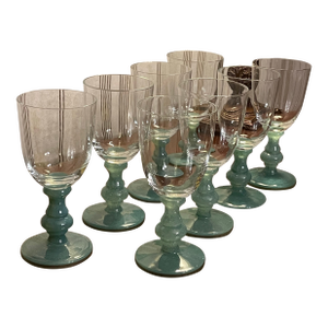 1960s Rare Set of 8 Villeroy & Boch Isabelle Green Wine Glasses