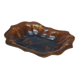 Antique Ceramic Brown Glazed Scalloped Dish Tray Centerpiece Bowl Compote 11"