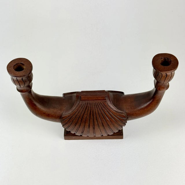 1960s Vintage Double Candle Shell Design Hand Carved Wood Candelabra ...