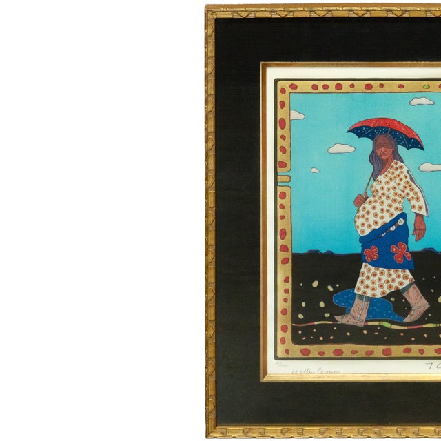 1970s Native American Kiowa/Caddo Peoples Woodcut in Colors "New Indian Art" Pop Art For Sale - Image 9 of 12