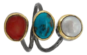 Triple Gemstone Sterling Silver Ring, Size 5