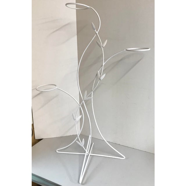 Mid Century Metal Painted Plant Stand With Leaf Design Holds 3 Pots