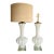 Pair Murano White and Silver Inclusions Glass Table Lamps For Sale