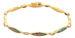 Kabana Fire Opal Diamond 18k Yellow Gold Marquise Link Bracelet