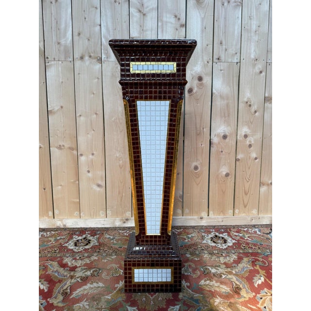 Art Deco Pedestal in Mosaic Glazed Earthenware, 1920s For Sale - Image 3 of 7