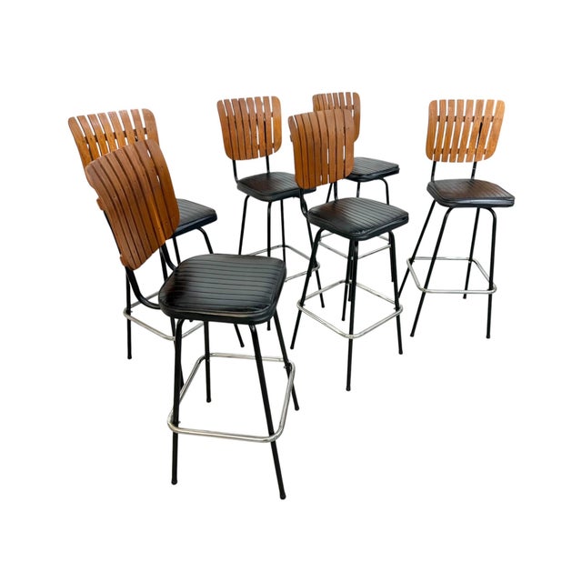 Bring timeless mid-century style to your kitchen, bar, or entertaining space with this exceptional set of six vintage bar...
